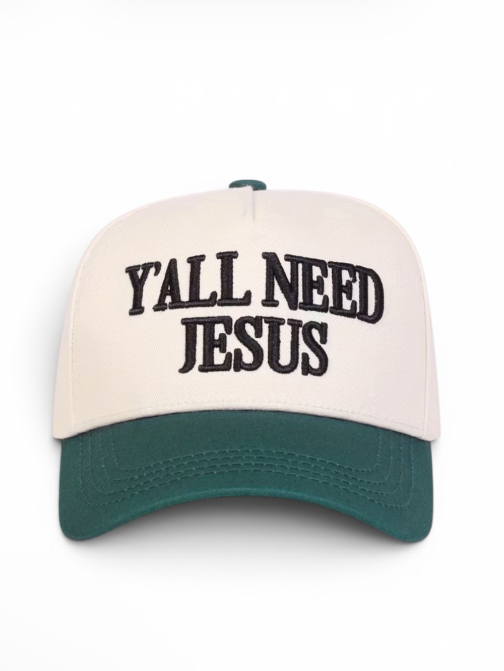 NWT Cream and Forest Green 'Y'ALL NEED JESUS' Trucker Hat